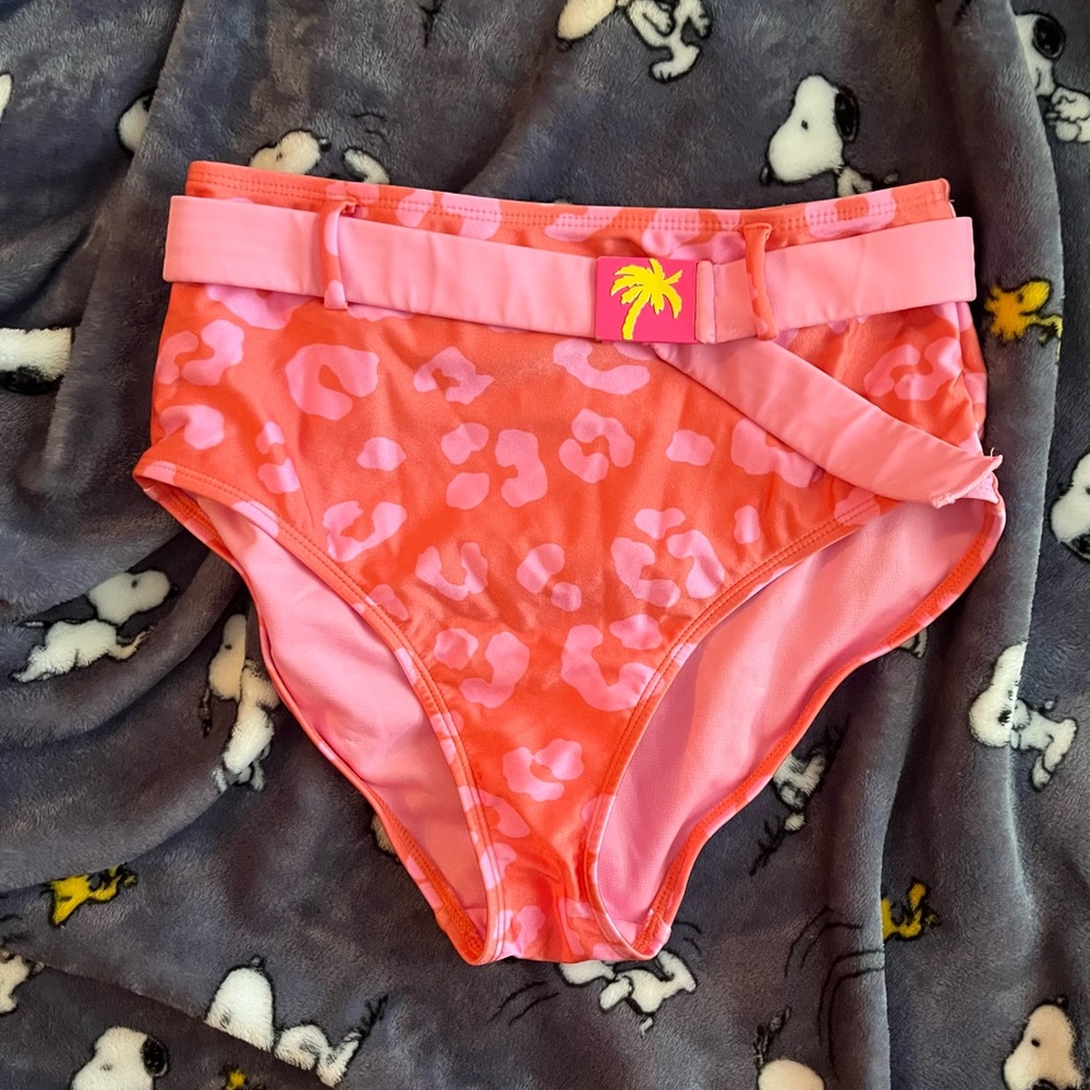 No Boundaries Pink, Orange, and Yellow Swim Bottoms with Animal Print and Belt